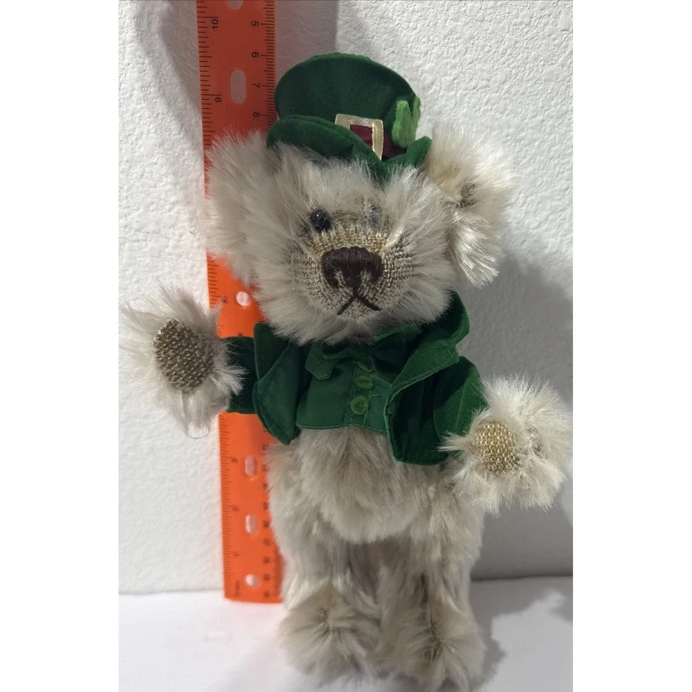 ST. PATRICK'S DAY Jointed Stuffed Mohair Bear Toy Top Hat Vest  T.L. Toys 9